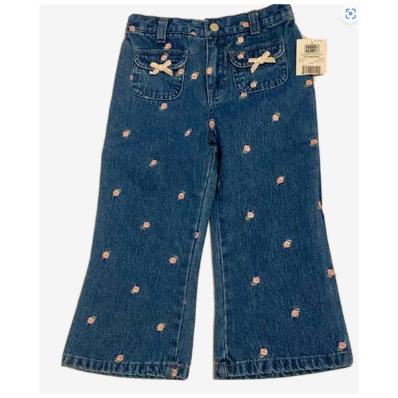 Faded Glory Jeans Girls Size 3T Embroidered Pink Flower - Picture 1 of 3